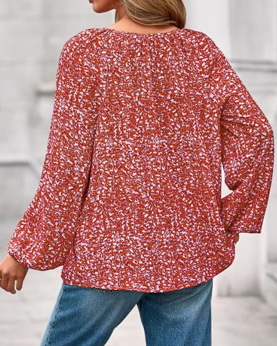 KIRUNDO Boho Tops for Women Going Out Floral Long Sleeve Shirts Dressy Casual Work Blouses Drawstring 2025 Fall Outfits2