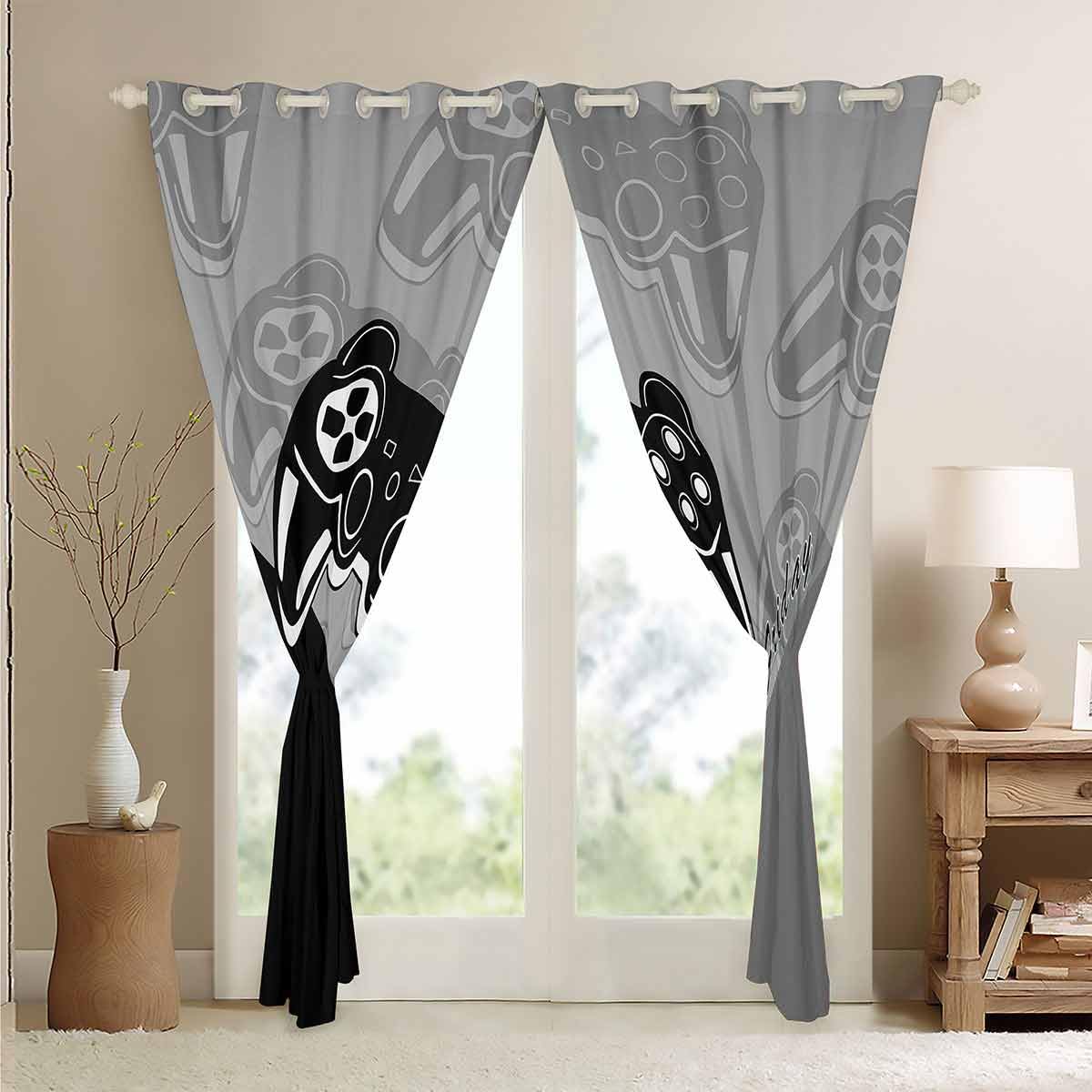 Gamer Curtains for Bedroom Gaming Thermal Insulated Drapes for Teens Boys Video Game Decor Curtain Game Controller Window Treatment Black Grey W46*L72 - Image 4