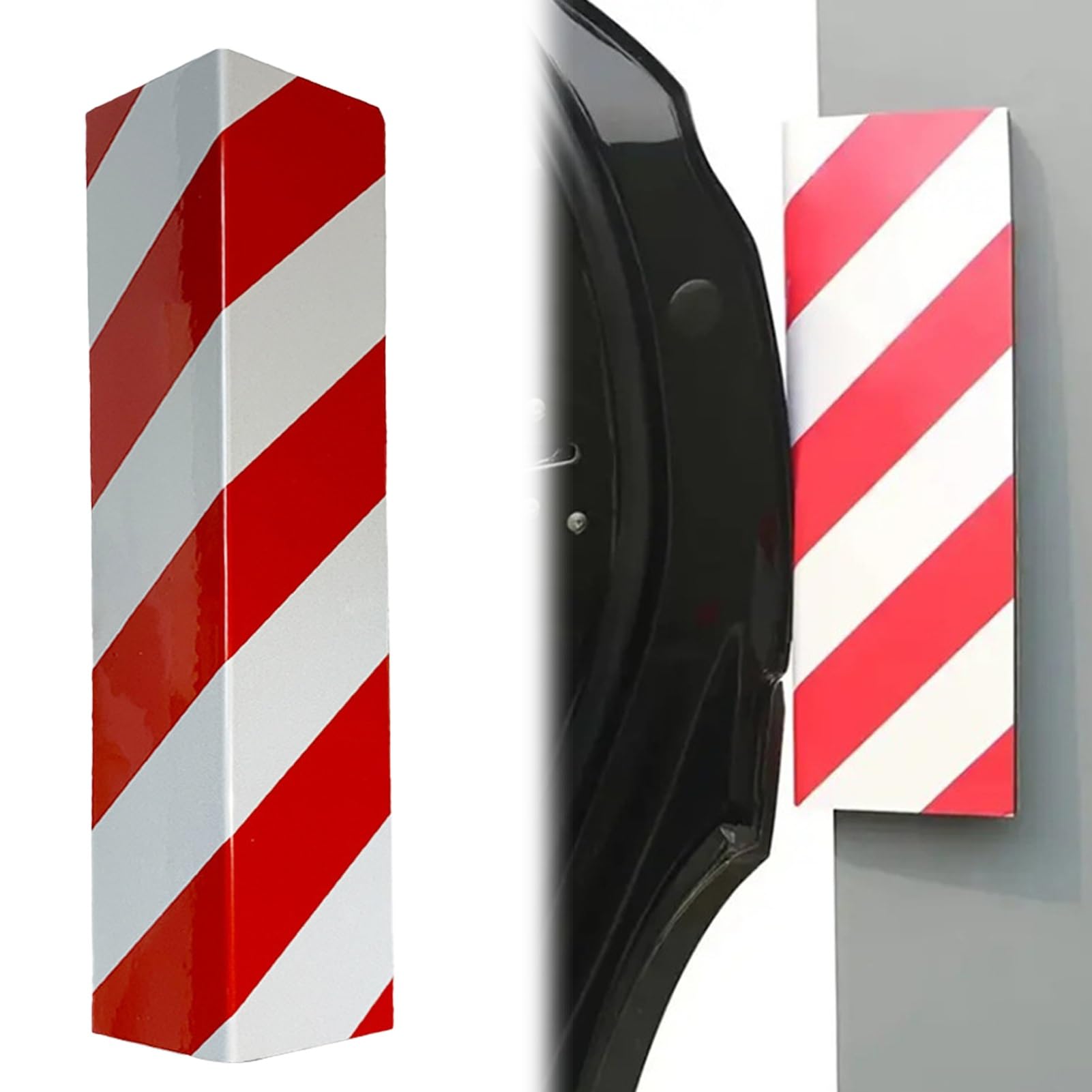 Protezione da parete autoadesiva riflettente per garage, in schiuma, per parcheggi, fabbriche e parchi giochi, a forma di L, colore: rosso e bianco, 4 pezzi