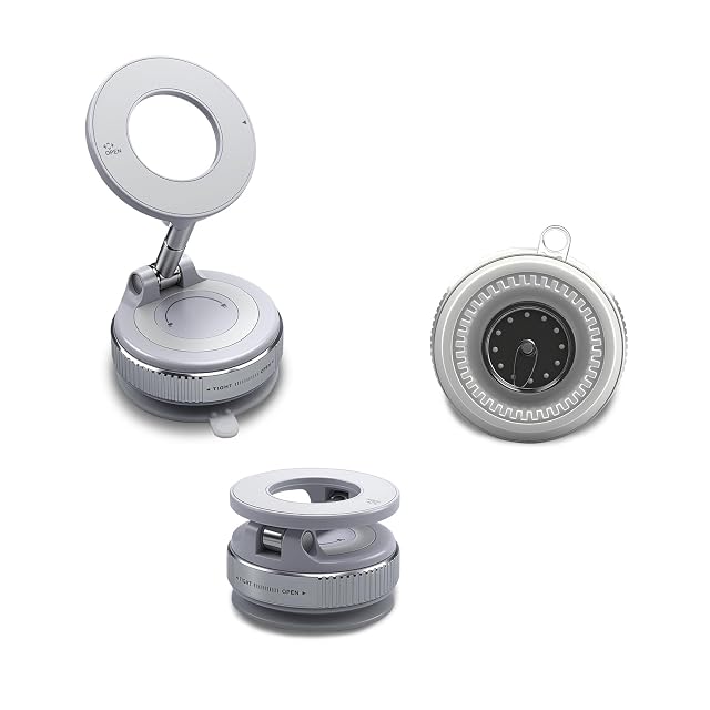 Vacuum Magnetic Phone Holder with Sticky Gel Base 360 Foldable Suction Cup Phone Mount for Textured Dashboard Windshield