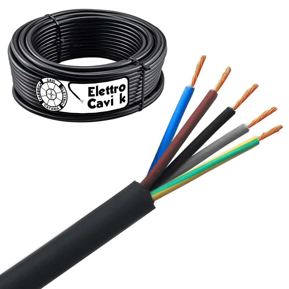 ELETTROCAVI K - CAVO ELETTRICO H07RN-F 5G6 mm² IN GOMMA NEOPRENE SUPER FLESSIBILE USO INTERNO/ESTERNO PENTAPOLARE 5 POLI CPR 0,6/1 kV IEMMEQU PROFESSIONALE MADE IN ITALY 10 METRI