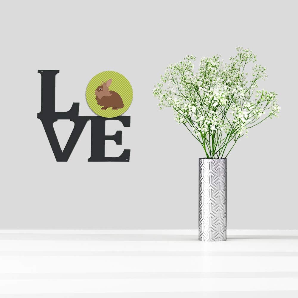 Caroline's Treasures BB7786WALV Lionhead Rabbit Green Metal Wall Artwork LOVE Indoor Outdoor Art Decor Patio, Bathroom, Kitchen Colorful Aluminum and Black Steel Sculpture