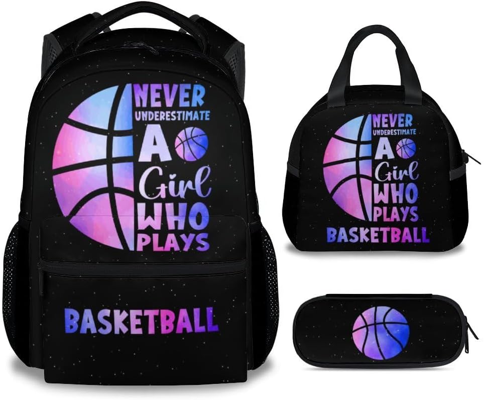 Basketball Backpack for Girls Boys, 16 Inch Basketball Theme Bookbag with Adjustable Straps, Durable, Lightweight