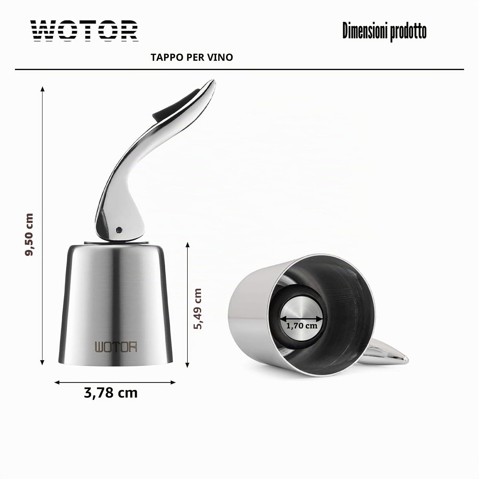 WOTOR Tappi bottiglie vino in acciaio inox, Tappo per vino con guarnizione in silicone, riutilizzabile accessori vino, a prova di perdite, per mantenere il vino fresco, confezione da 6 (argento)