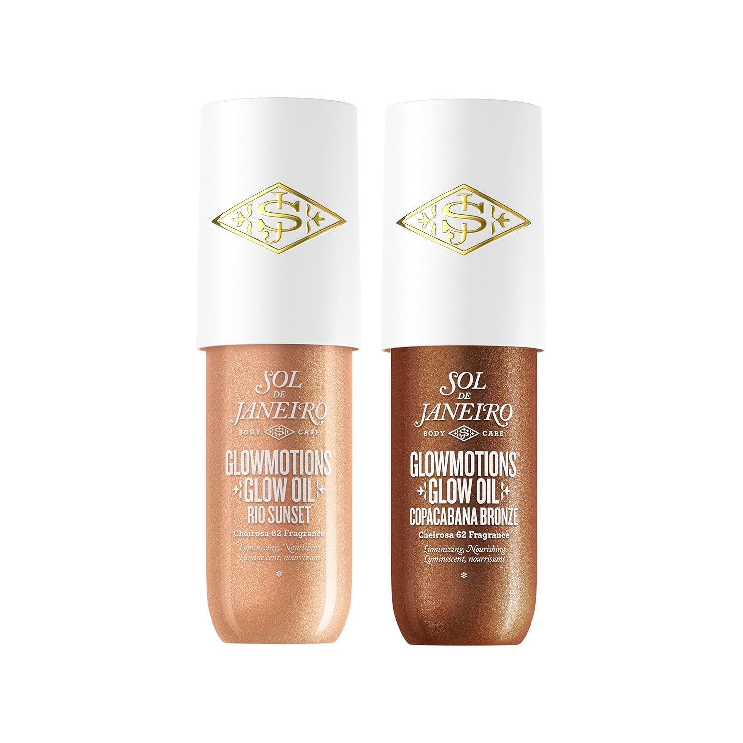 Sol de Janeiro Glowmotions Glow Body Oil Travel Size Duo | Copacabana Bronze & Rio Sunset | Shimmer Body Oil Bundle | Pack of 2, 2.5 fl oz.