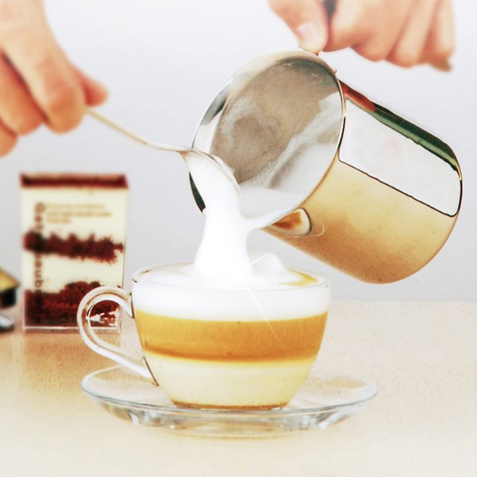 Spieniacz do mleka Ręczna pompa ręczna ze stali nierdzewnej Spieniacz do mleka, ręczny spieniacz do mleka, kubek do cappuccino i kawy latte,400ml