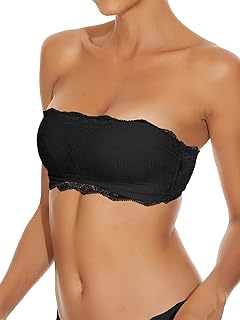 WOWENY Women's Flora Lace Bandeau Bra Tube Top Strapless Bralette Seamless Stretchy Chest Wrap