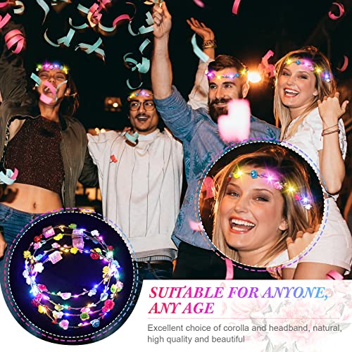 50 Pcs Led Flower Crown Headband Light Up Fairy Flower Hair Jewelry Multicolor Floral Headpiece Wreath Headdress Hair Wreath For Women Girl Hair Styling Wedding Birthday Party Holiday #TOP3