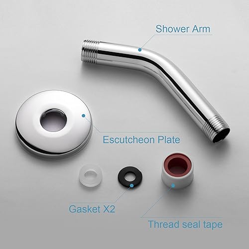 Miniatura 40 de OFFO Brazo de ducha con brida, 6 pulgadas de níquel cepillado para montaje en pared, ángulo de repuesto para cabezal de ducha fijo y cabezal