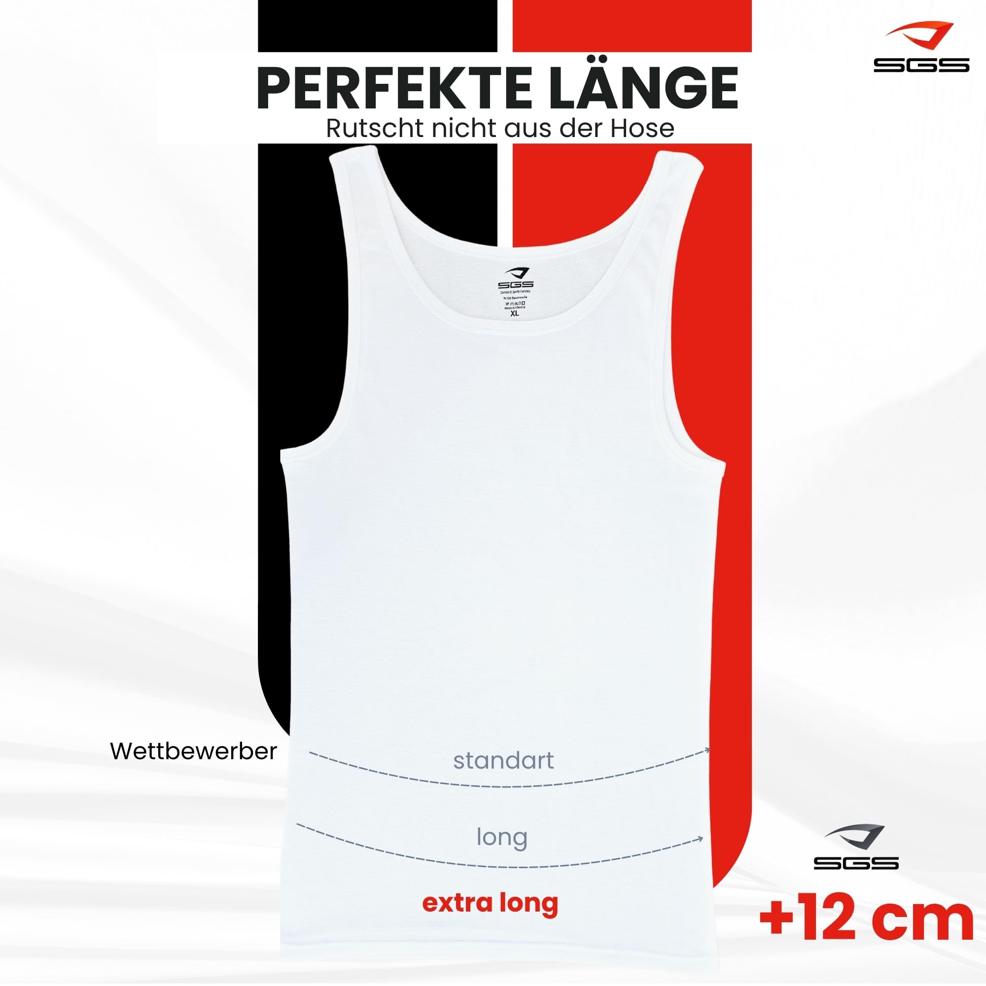 SGS Confezione da 5: eleganti canottiere da uomo extra lunghe + 12 cm e canotta da uomo, a costine sottili, da uomo e da uomo, bianco, XL