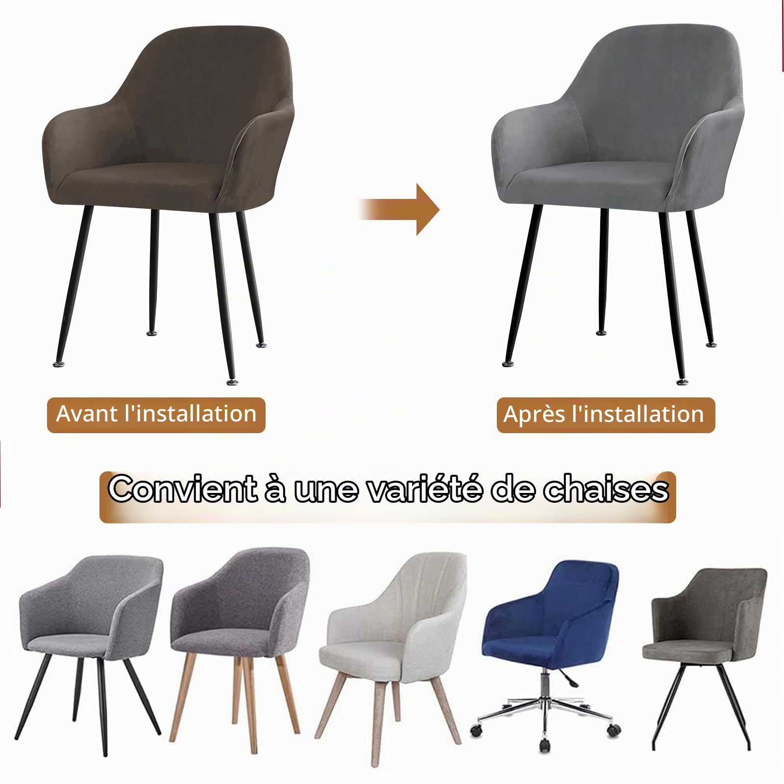 Betylifoy Housses de Chaise Scandinaves 4pcs, Housse de Chaise Élastique avec Accoudoir Extensible pour Salle à Manger Salon