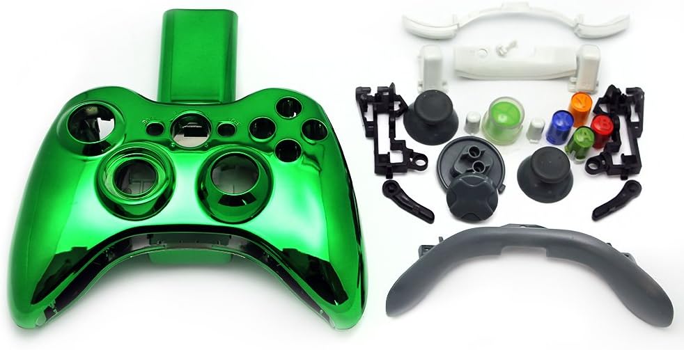 The Best Wireless Game Controller Hard Cover Shell and Buttons Replacement Kit for XBOX 360 - Perfect Fit Easy To Install Excellent Quality Sturdy Material - Chrome Green