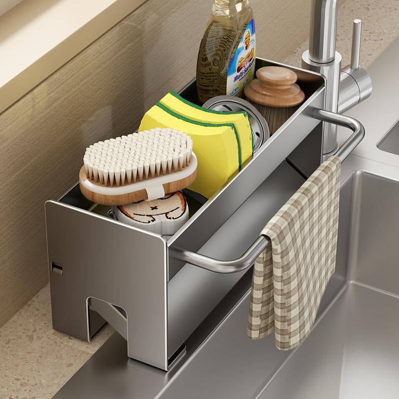 Organisateur D'évier De Cuisine Avec Fond Ajouré - Porte-éponge Et Accessoires, Drainage Rapide, Pour Robinet Ou Placard