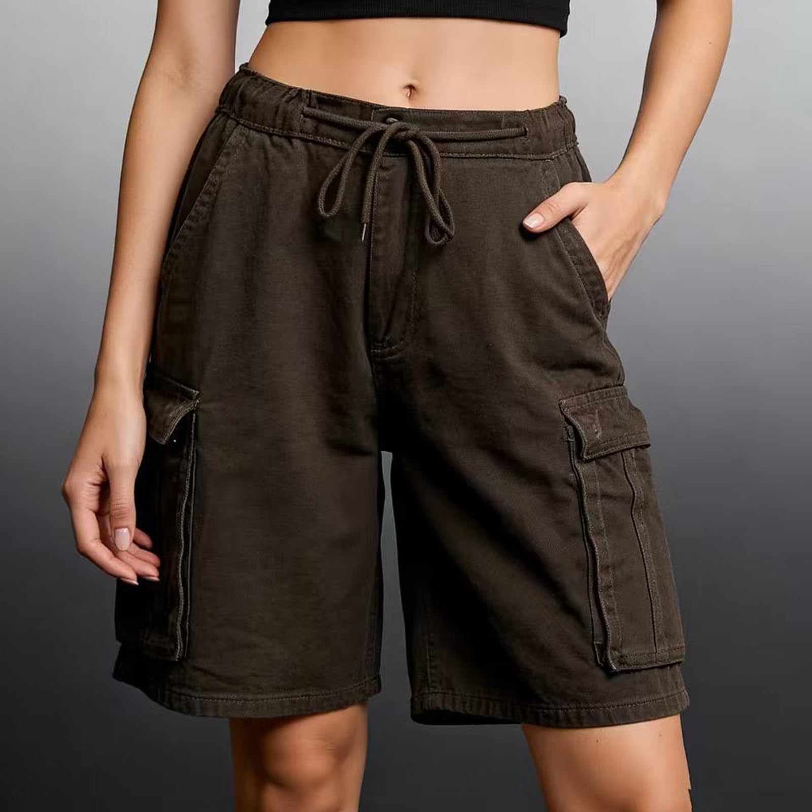 Shorts Da Lavoro in Denim Da Donna, Versatili E Alla Moda, Lunghezza Al Ginocchio, Con Vita Elastica E Tasche