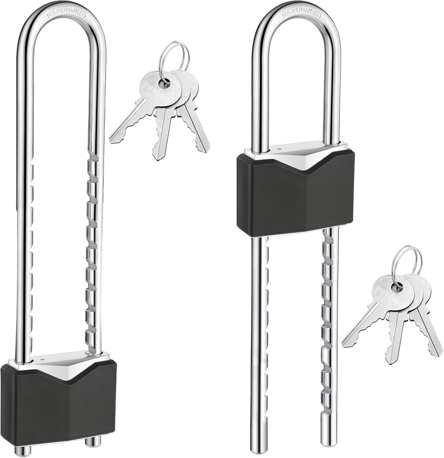 2 Pcs Long Shackle Padlock with Key Solid Brass Removable Adjustable Length Shackle for Gates, Cabinets, Motorcycle, Bike Lock (Black,2.44 Inch Wide)