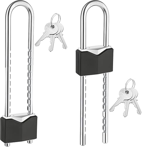 2 candados de grillete largo con llave de latón macizo, grillete extraíble de longitud ajustable para puertas, armarios, motocicleta, cerradura de