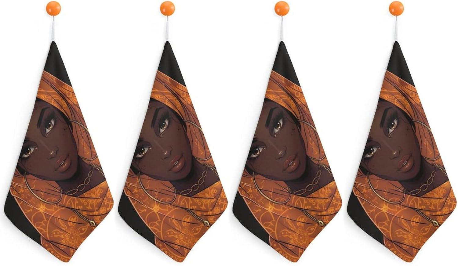 African A-mericans Pretty Women Hand Towels for Bathroom Kitchen Towels Small Towel Handkerchiefs with Hanging Loop 4PCS