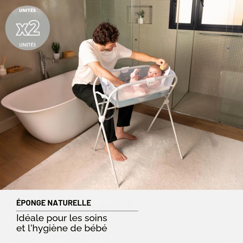 Jané Éponge Naturelle pour Bébé, Lot de 2, Douce et Absorbante, Adaptée dès la Naissance, Hygiène Bébé