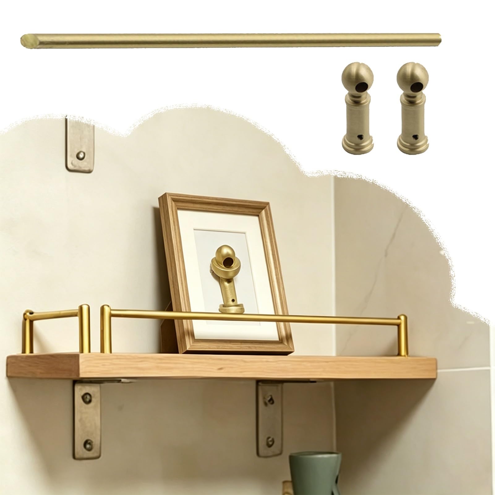 Binario di Protezione per Scaffale Barra di Sicurezza in Ottone per Scaffali (20–100cm) Protezione Anticaduta e Antiribaltamento, Completa di Accessori Versatile Ringhiera di Protezione(A,63cm/24.8")