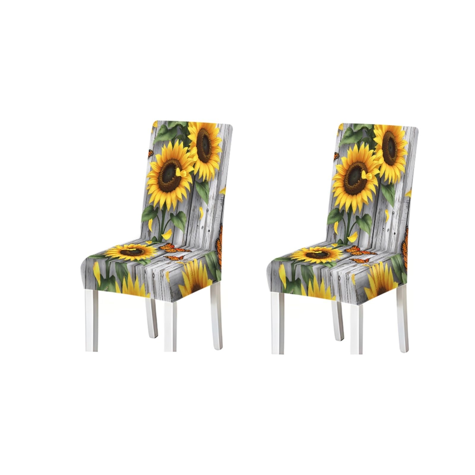 BOSUYBN Sunflower Rustic Wood Butterfly Pattern Print Dining Chair Covers Set Of 2/4/6, Stretch Slipcovers For Kitchen Dining Room Furniture Protectors for Home Dining Room(2PCS Chair cover)