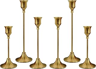 Set of 6 Brass Gold Candle Holders for Taper, Vintage Candlestick Holder...