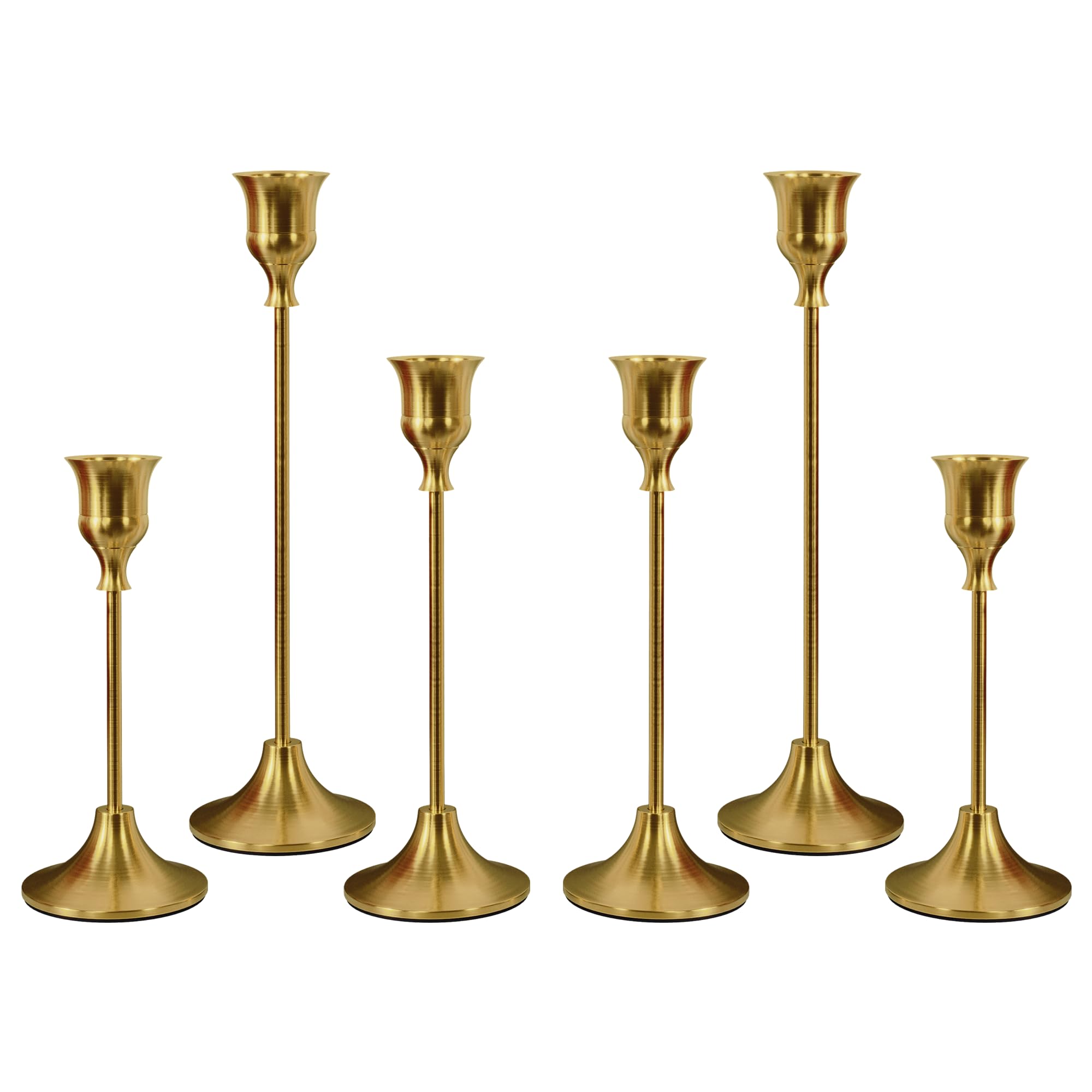 Set of 6 Brass Gold Candle Holders for Taper, Vintage Candlestick Holder Decorative Metal Candle Sticks Home Decor Centerpieces for Table Mantel Festive Decorations