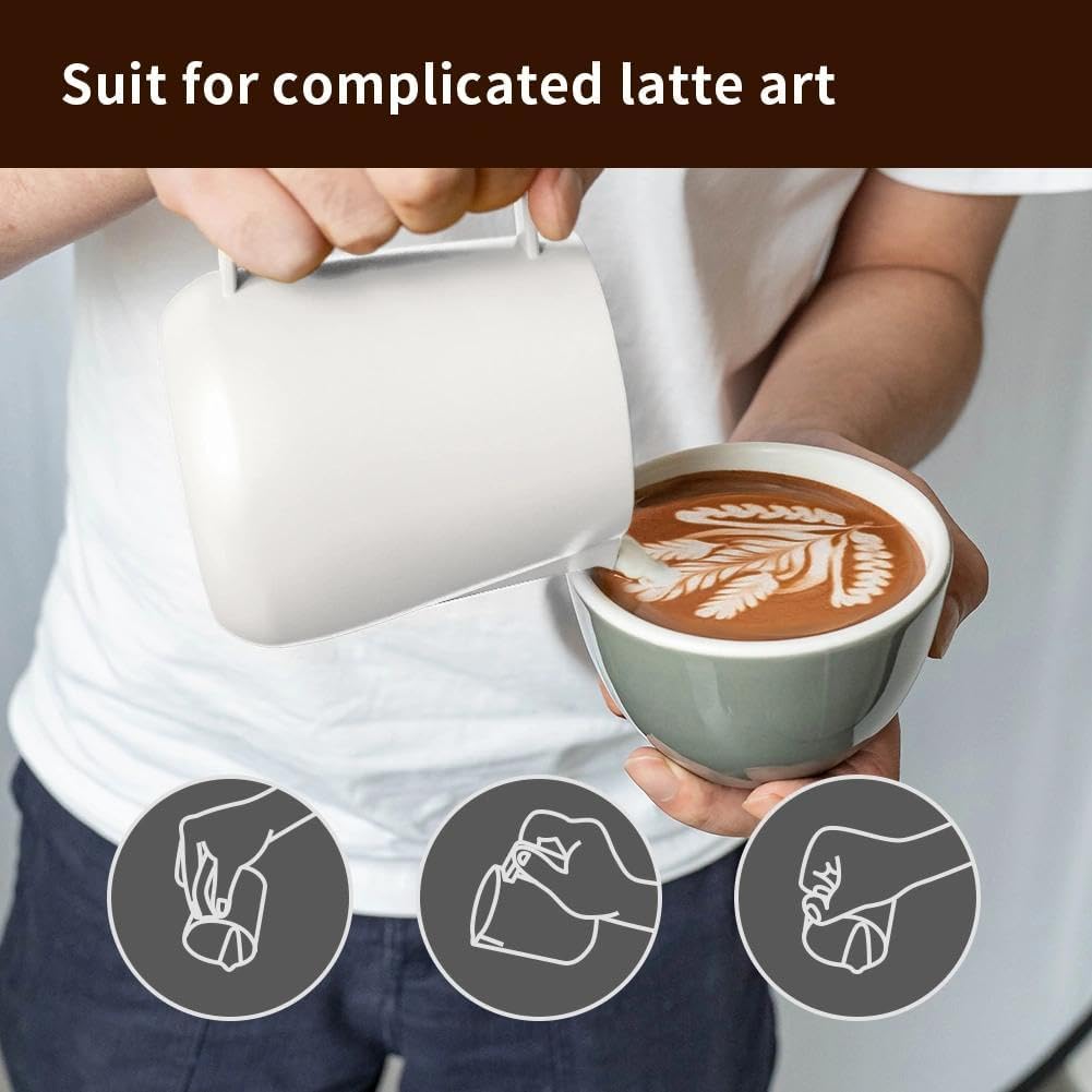 Watchget Milk Frothing Pitcher 500ml/17oz – Stainless Steel Latte Art Pitcher with Minimalist Internal Volume Guide, Milk Steaming Cup for Coffee Lovers, Home & Cafe Use,White