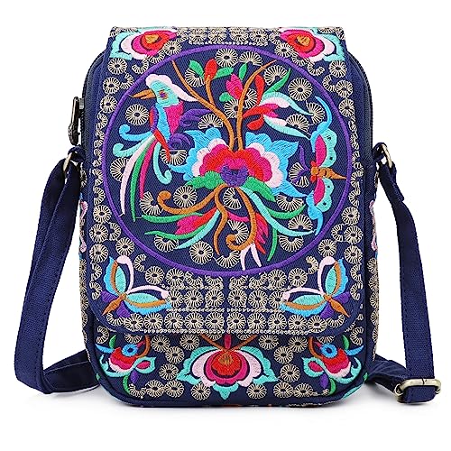 Image of SILKAREA Embroidered Cute Mini Crossbody Bag for Women Small Handbags Wristlet Wallet Bag Cell-phone Pouch Coin Purse