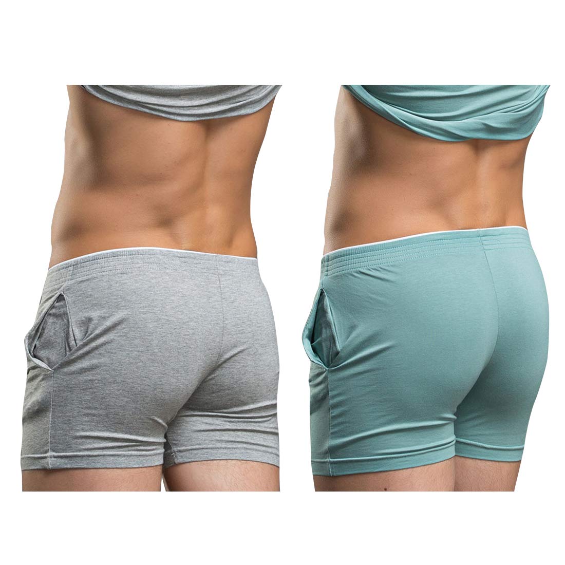 sandbank Men’s Pocket Running Workout Gym Active Shorts Lounge Sleep Bottoms 2 Pack-Grey+Light Green 29-32 inch