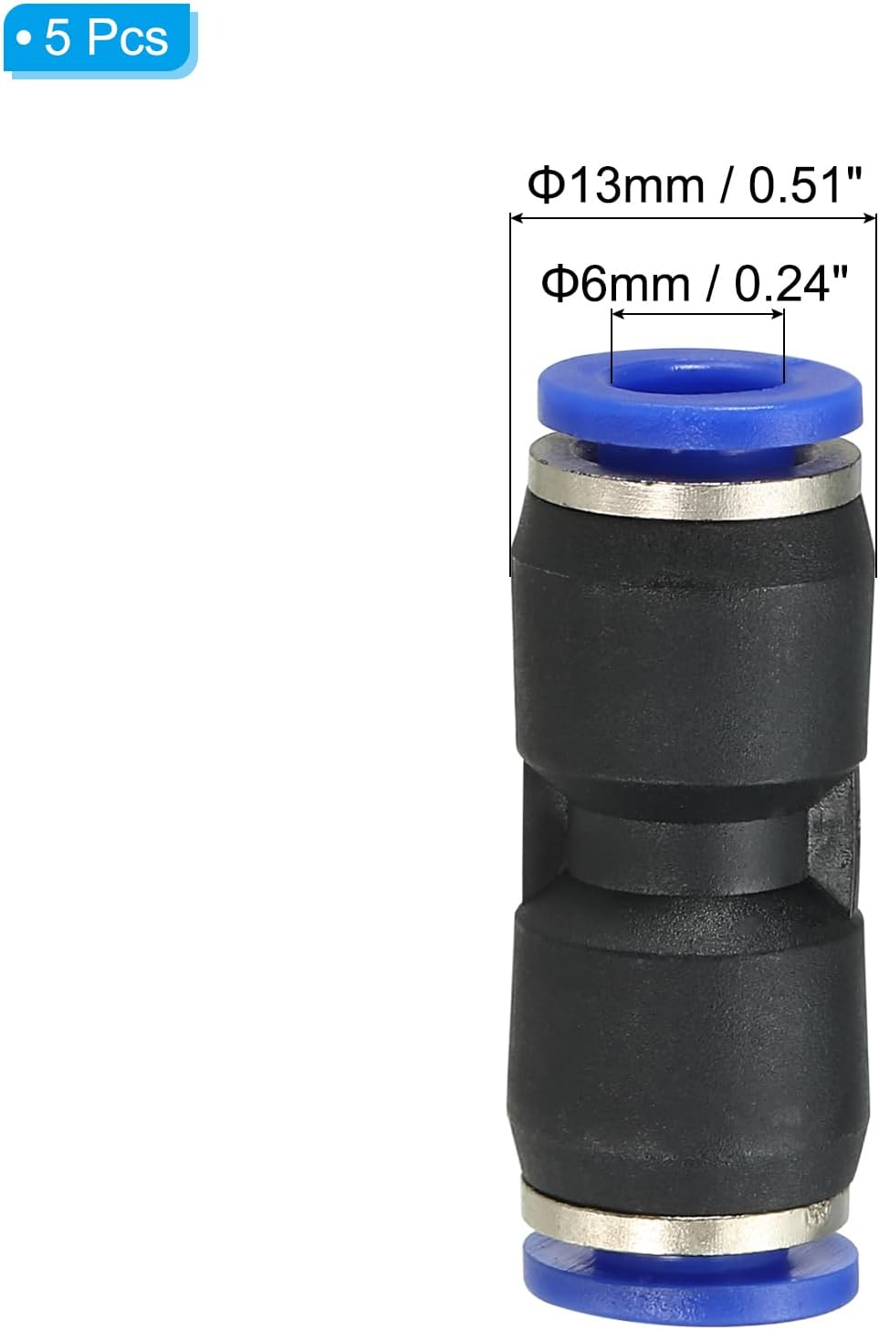 6mm Push to Connect Fittings, 5Pcs Plastic Air Line Hose Fitting Quick Release Pneumatic Connectors Straight Union Two Way Coupler for Tube, Blue