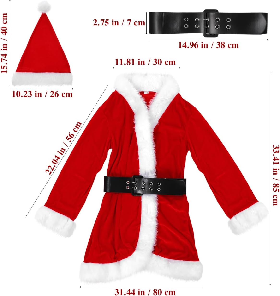 Women Christmas Costume Set:Comfortable Velvet Dress with Belt Hat Red Santa Claus Suits Fun Christmas Role-Playing For Women Girl Cosplay - Image 2