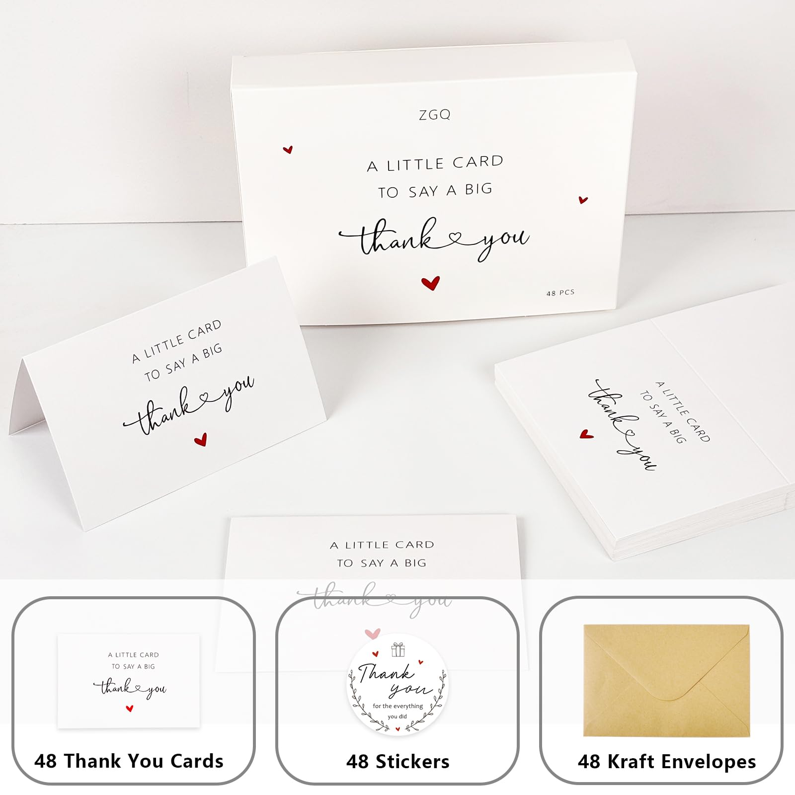 Paquete de 48 tarjetas de agradecimiento con sobres, tarjetas de agradecimiento en blanco para vacaciones de graduación, notas de agradecimiento de boda de 6 x 4 y tarjetas para todas las
