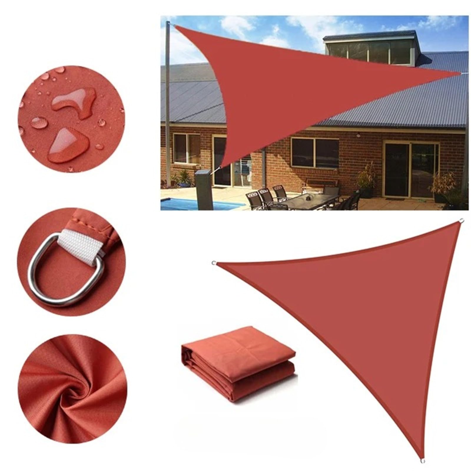Baldacchino triangolare impermeabile ad angolo retto 3 x 3 x 4 – rosso scuro tessuto Oxford 420D per esterni patio e giardino, vela ombreggiante per piscina e cortile