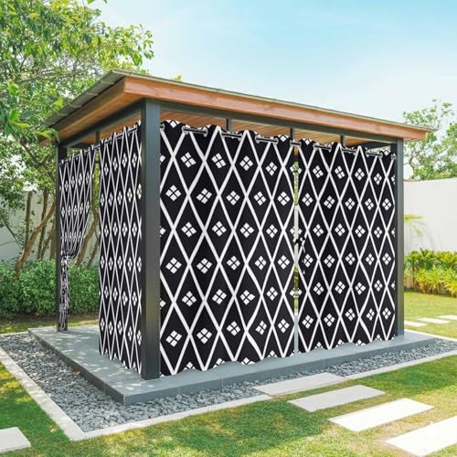Minimalist Art Outdoor Curtains for Patio Waterproof,Windproof Privacy Curtains with Weighted Bottom,Boho Abstract Floral Lattice Black Outside Drapes for Picnic Garage Backyard 54"x108" 1 Panel