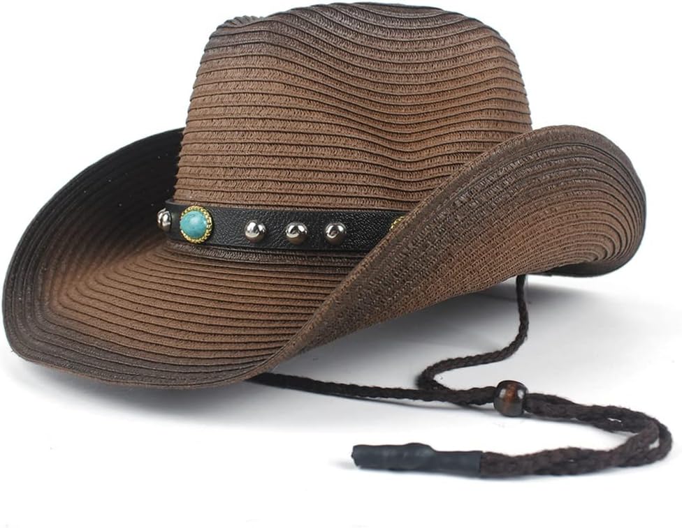 Boho Ladies Cutout Western Cowboy Hat Belt Sombrero Sun
