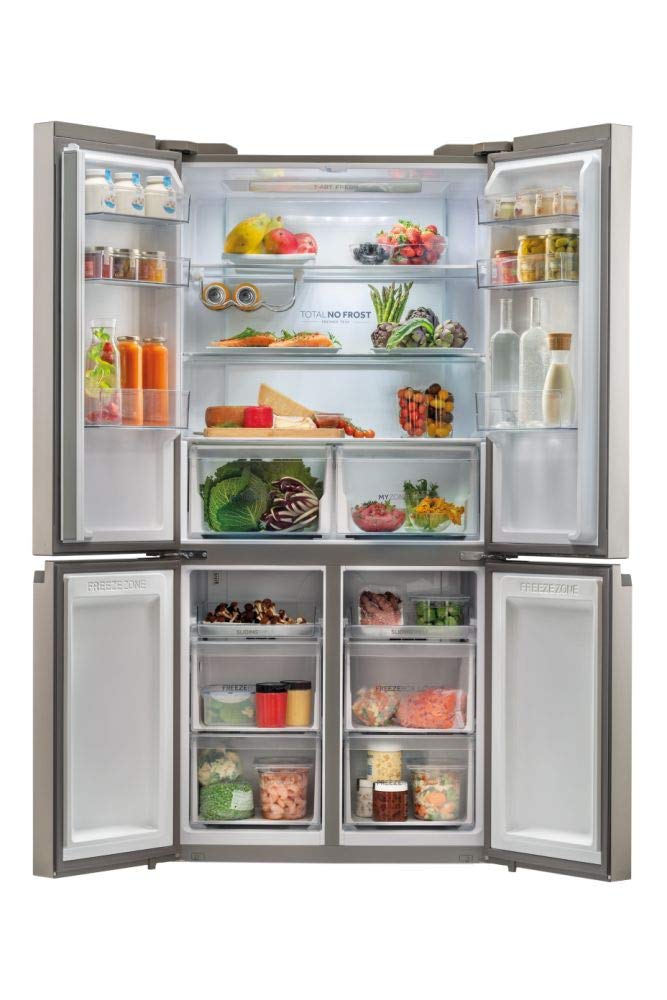 Haier - Réfrigérateur multi-portes CUBE 90 Series 5 HCR5919ENMM - 4 Portes, Total No Frost, MyZone, Humidity Zone, Compresseur Inverter, LED, 908x748x1905 mm, Classe E, New Platinum Inox