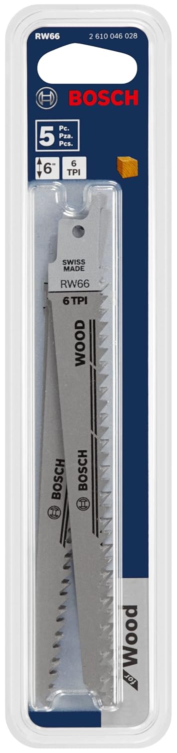 Bosch RW66 6-Inch 6 TPI Wood Cutting reciprocating Saw Blades - 5 Pack