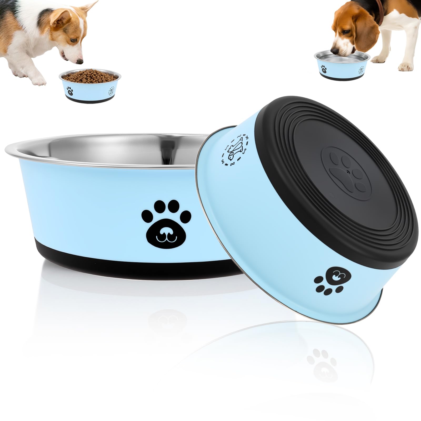 2Pcs Stainless Steel Dog Bowl 860/1560ml Pet Feeding Bowls With Non-slip Rubber Bases Rust-Resistant Metal Food and Water Bowls for Small Large Dog and Cat
