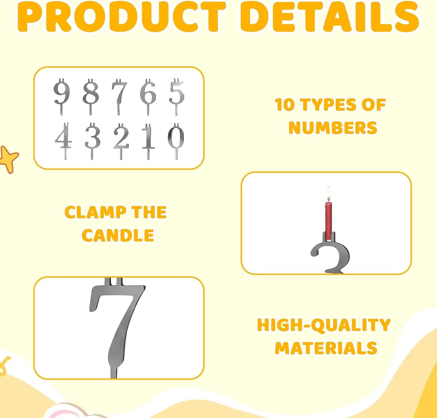 Number Candle Holder Set, Number Candle Holders, Reusable Number Candles for Birthday Cakes, Silver Cake Topper Decorations for Birthday Celebrations, Party Cake Decoration