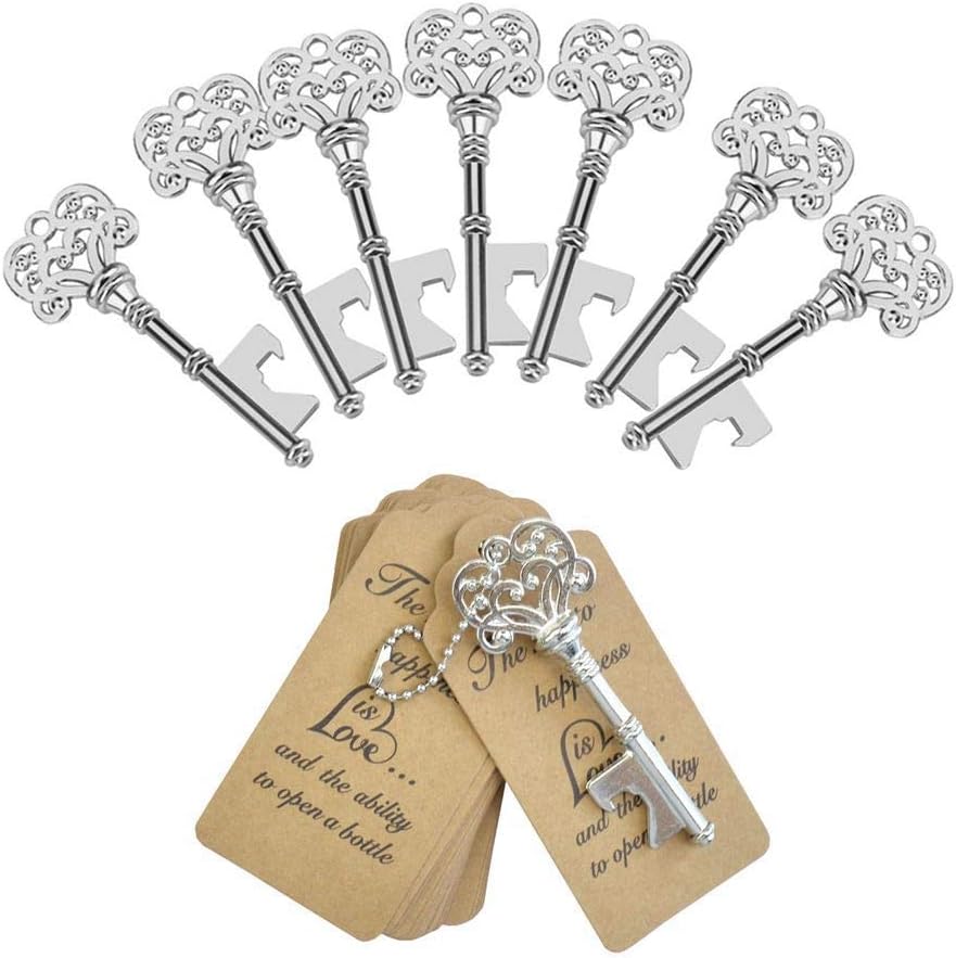 DerBlue 60 PCS Key Bottle Openers,Vintage Skeleton Key Bottle Opener, Wedding Favors Key Bottle Opener Rustic Decoration with Escort Tag Card