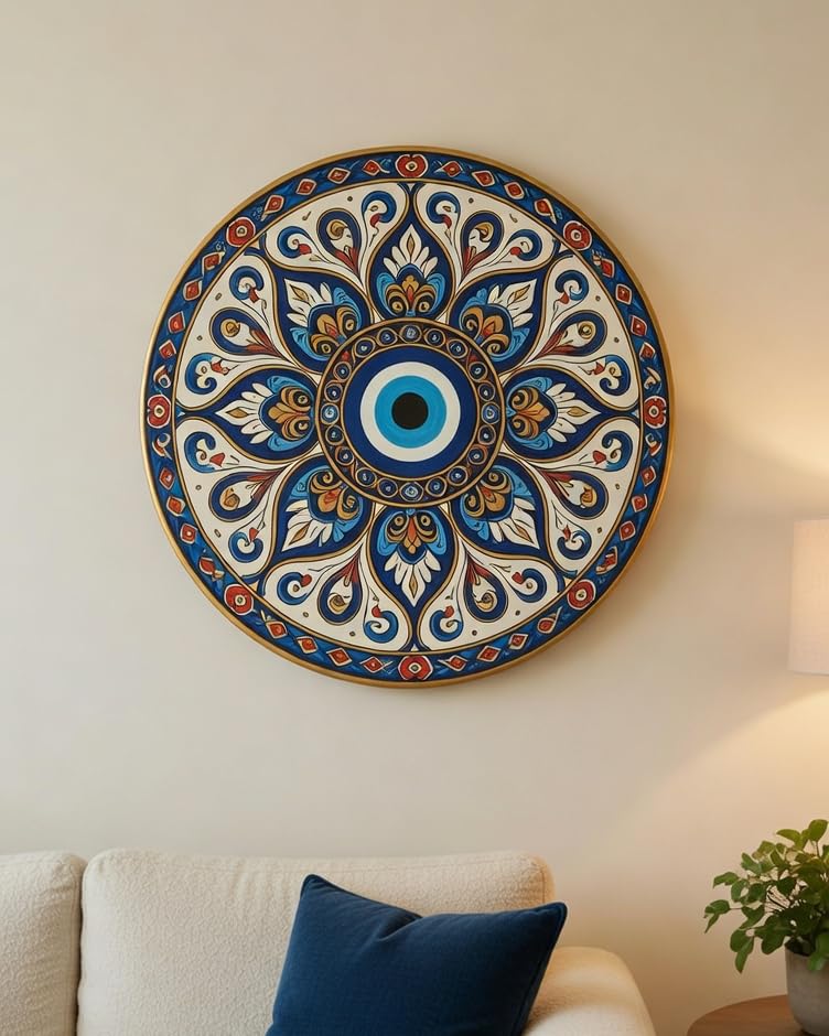 PARADIGM PICTURES 1O INCH Evil Eye Mandala Round metal Wall Art, Metal Wall Plates for Home Decoration-image-1