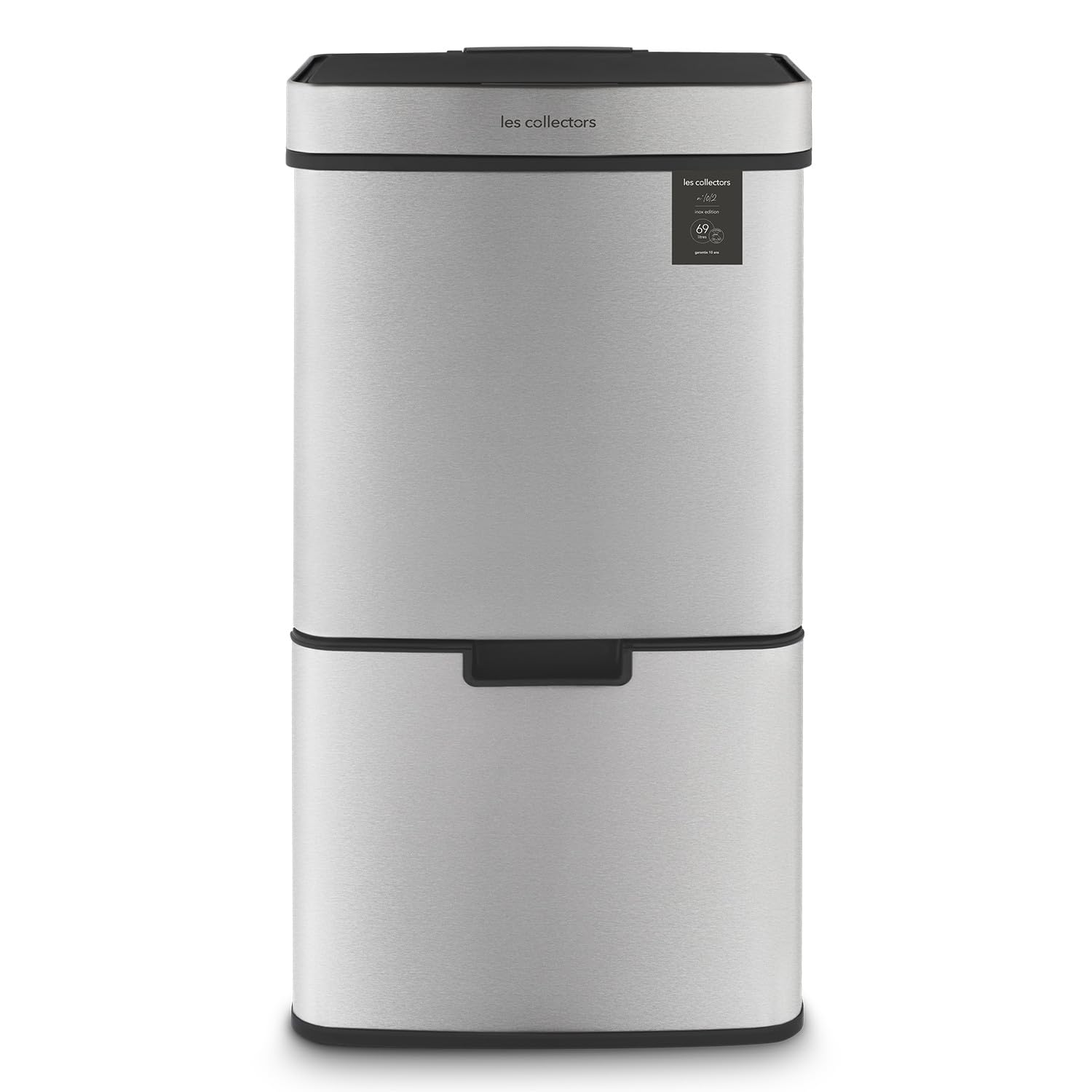 Les Collectors – Poubelle de Cuisine à capteur N°1012, Acier inoxydable, 3 compartiments (47L + 11L + 11L), Ouverture Supérieur Automatique, Tri sélectif et recyclage, Fermeture Silencieuse, Inox