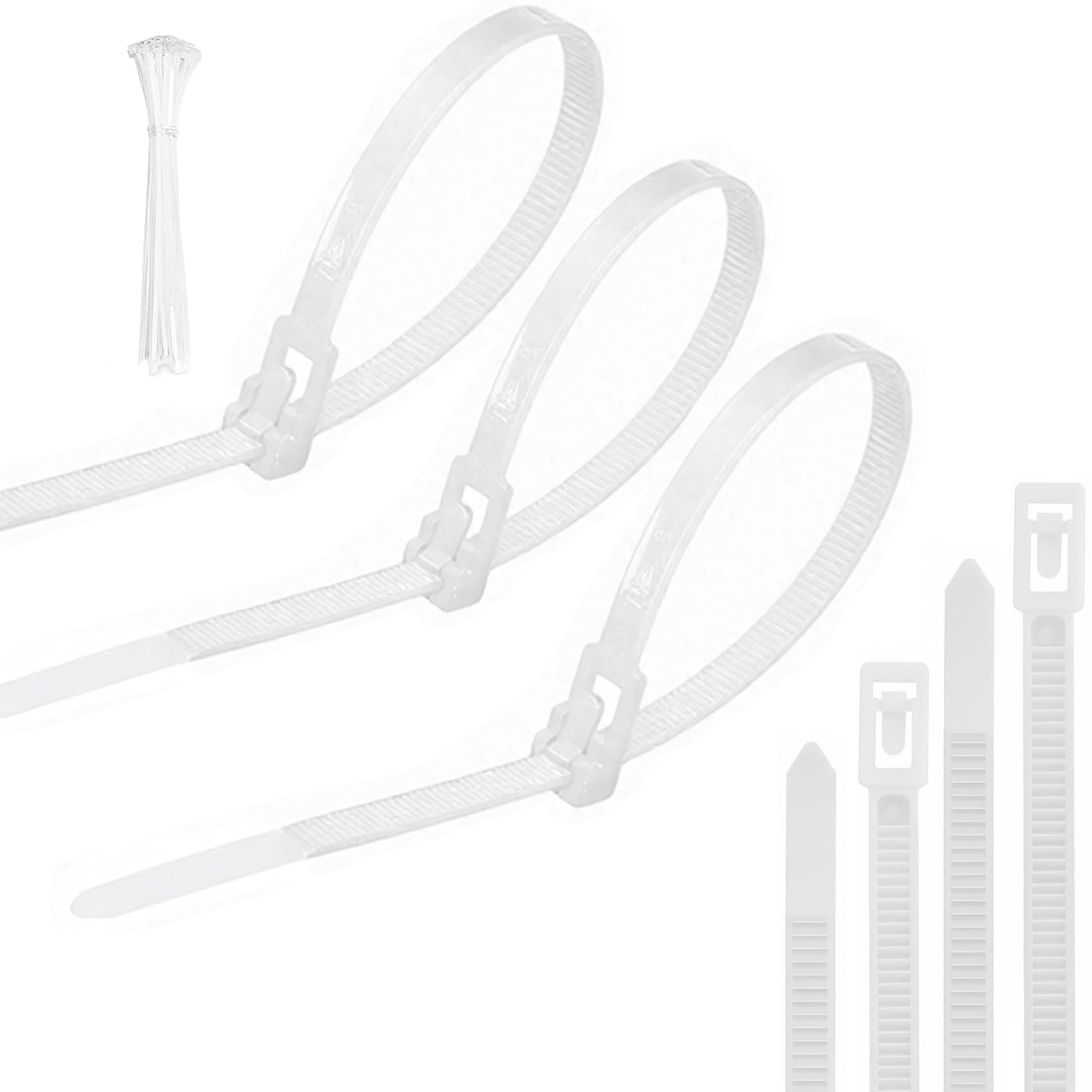Yatrosynth White 100 Pack Reusable Cable Ties 200Mm×4.8Mm, Heavy Duty Strong Nylon Premium Self Locking, For Home, Garden, Cable, Pipe, Office And Workshop