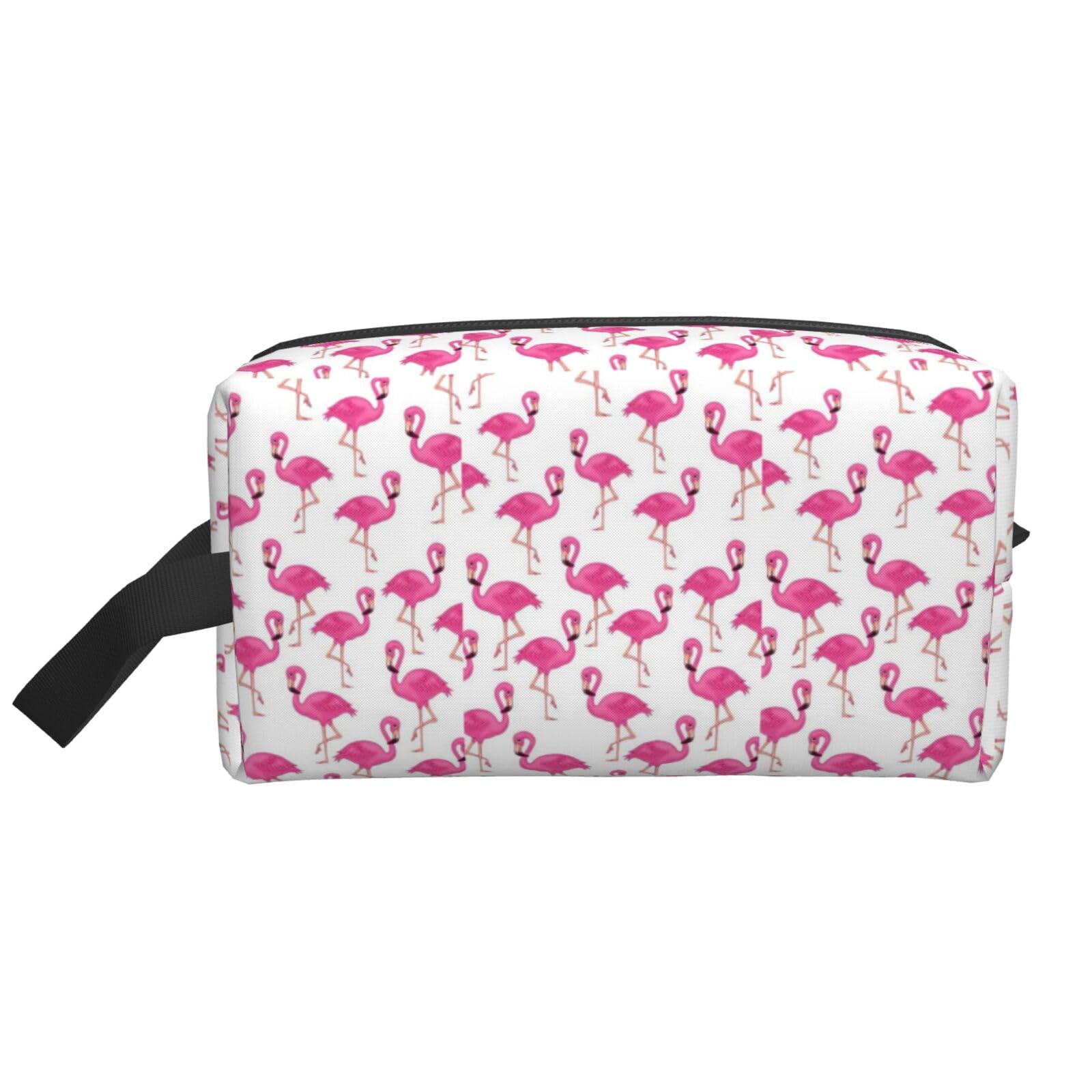 Ercgad Unisex White Red Flamingo Print Large Capacity Travel Toiletry Bag Cosmetic Pouch Daily Storage Makeup Case