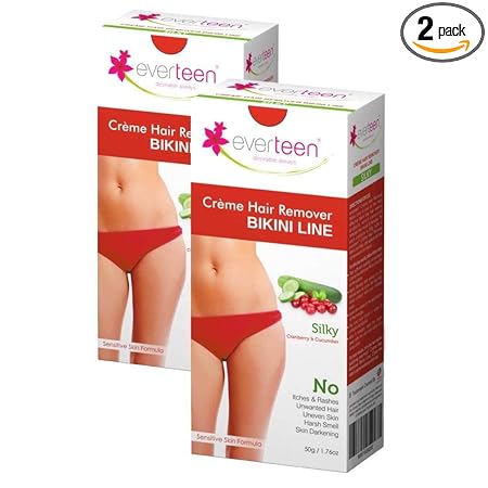 Everteen SILKY Bikini Line Hair Remover Creme with Cranberry and Cucumber - 2 Packs (50 g Each)