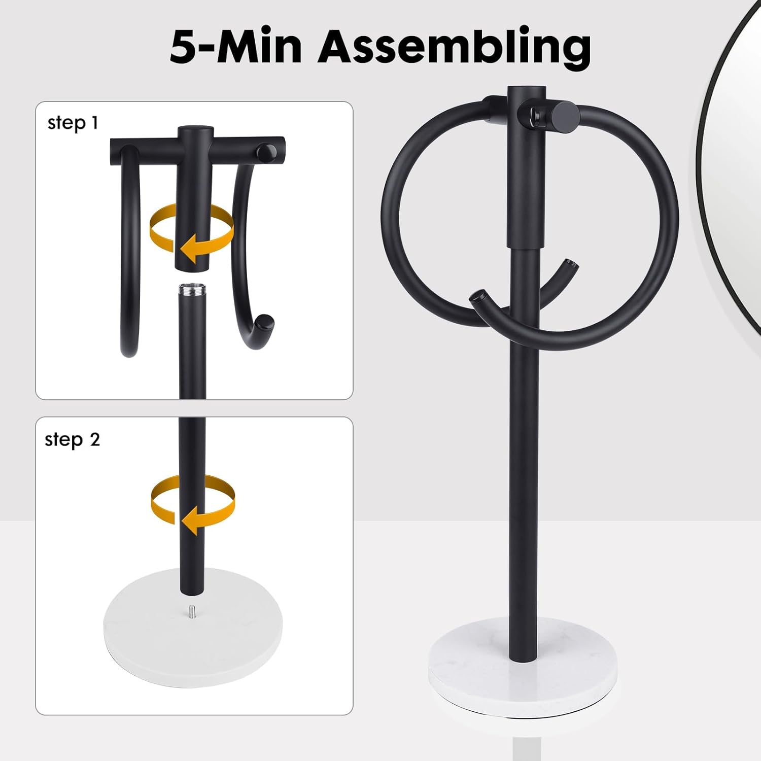 19 inch Matte Black Double hand Towel Holder Stand ,Hand Towel Bar Bathroom Vanity Countertop Towel Holder Free Standing,Towel Ring Hardware Accessories Towel Rack