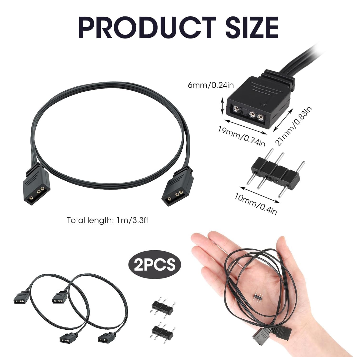 Câble D'Extension ARGB 5 V 3 Broches 1m Rallonge pour Ventilateur LED PC