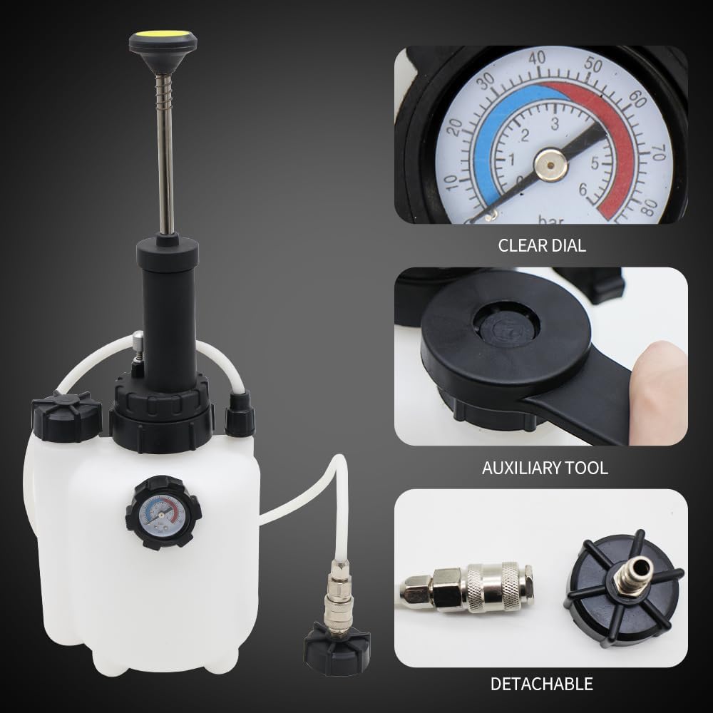 3L Manual Brake Fluid Bleeder exchange Pump, Suitable for Most Brake Mast Cylinder Reservoirs, One Person Professional Brake Bleeder Kit, Oil Changes Quickly and Easily