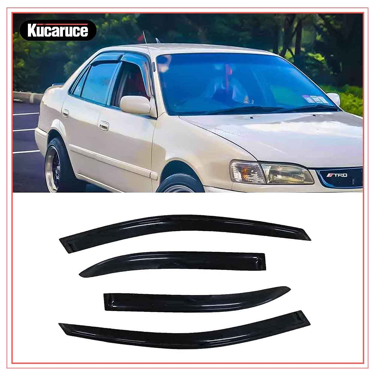 Kucaruce Sun Rain Guards Window Visors Wind Vent Deflector,4pcs Out-Channel Tape On Dark Smoke Sun rain Guards fit for 1993-1997 Toyota Corolla Sedan 94022