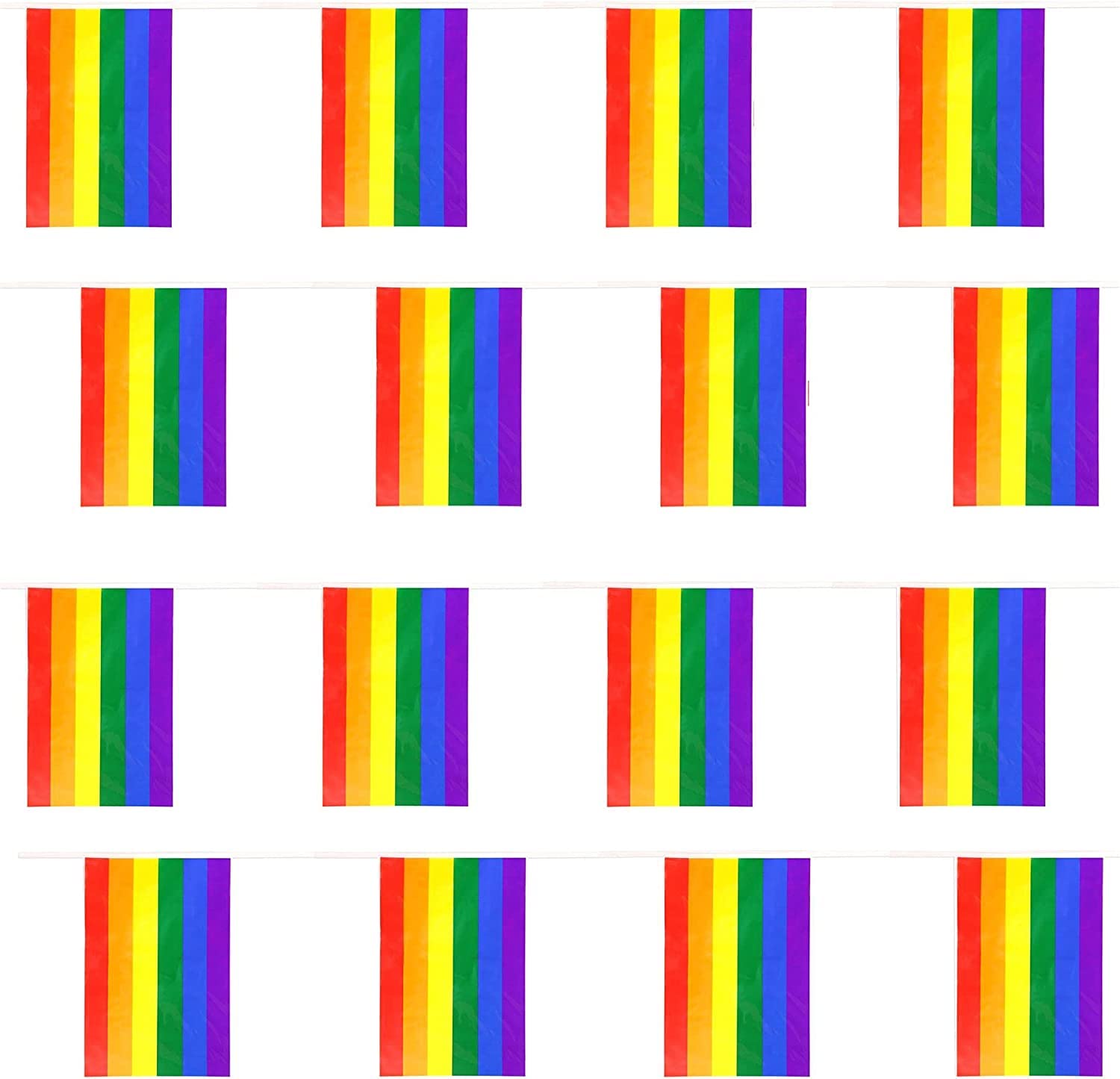 Rainbow Flag Bunting - 10m 33ft - 24 Flag - Plastic all Weather Pride Bunting Decoration for Indoor Outdoor Pride Events, Pride Month, Festivals and Celebrations